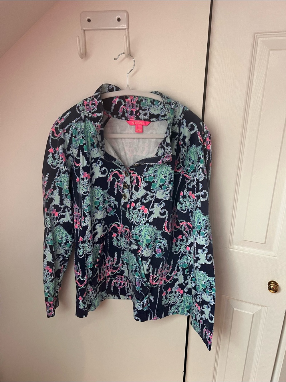 Lilly Pulitzer Navy button 3/4 Jacket with Mint & Pink Floral Print